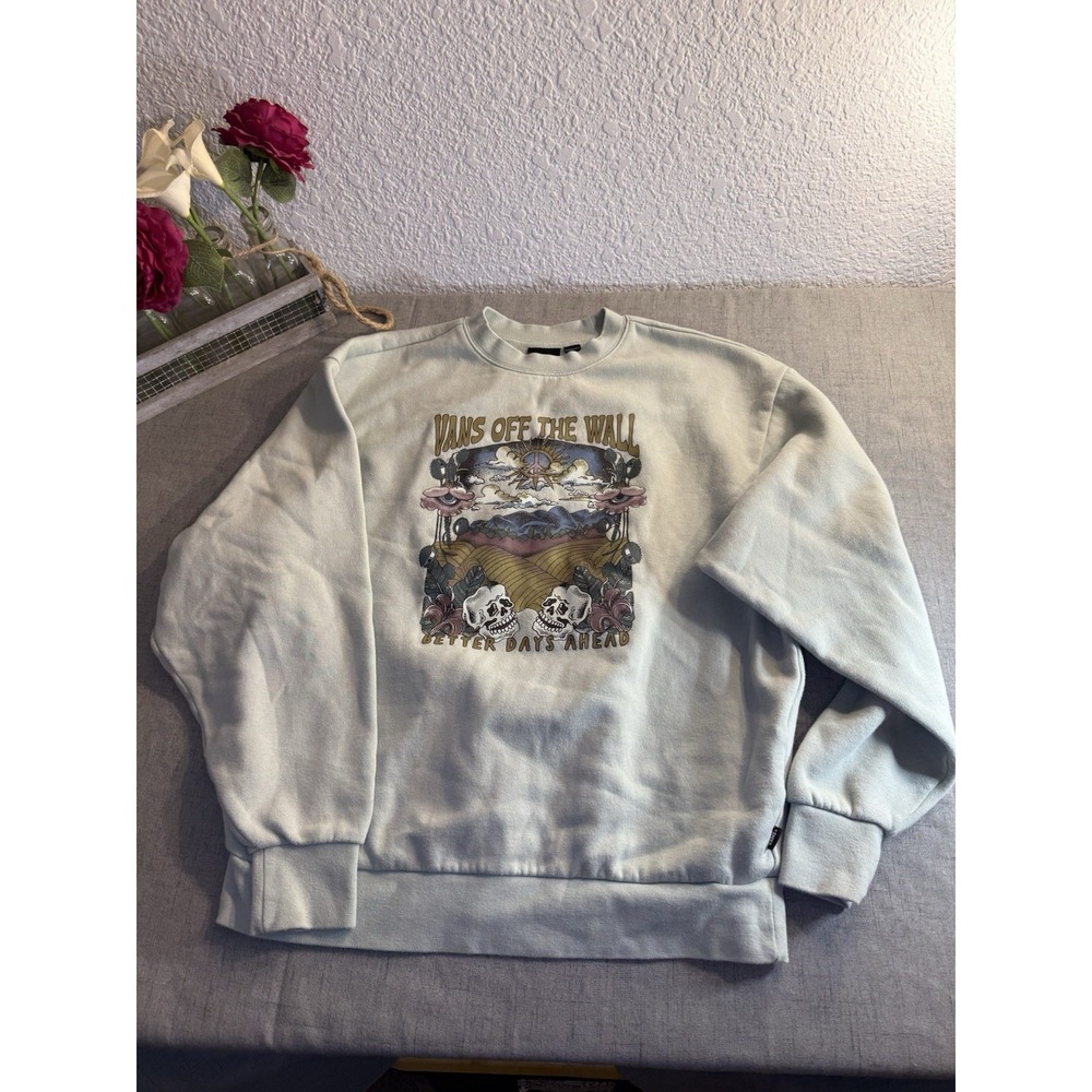 Vans Off the Wall Better Days Ahead Light Sage Green Crew Sweatshirt Size XS